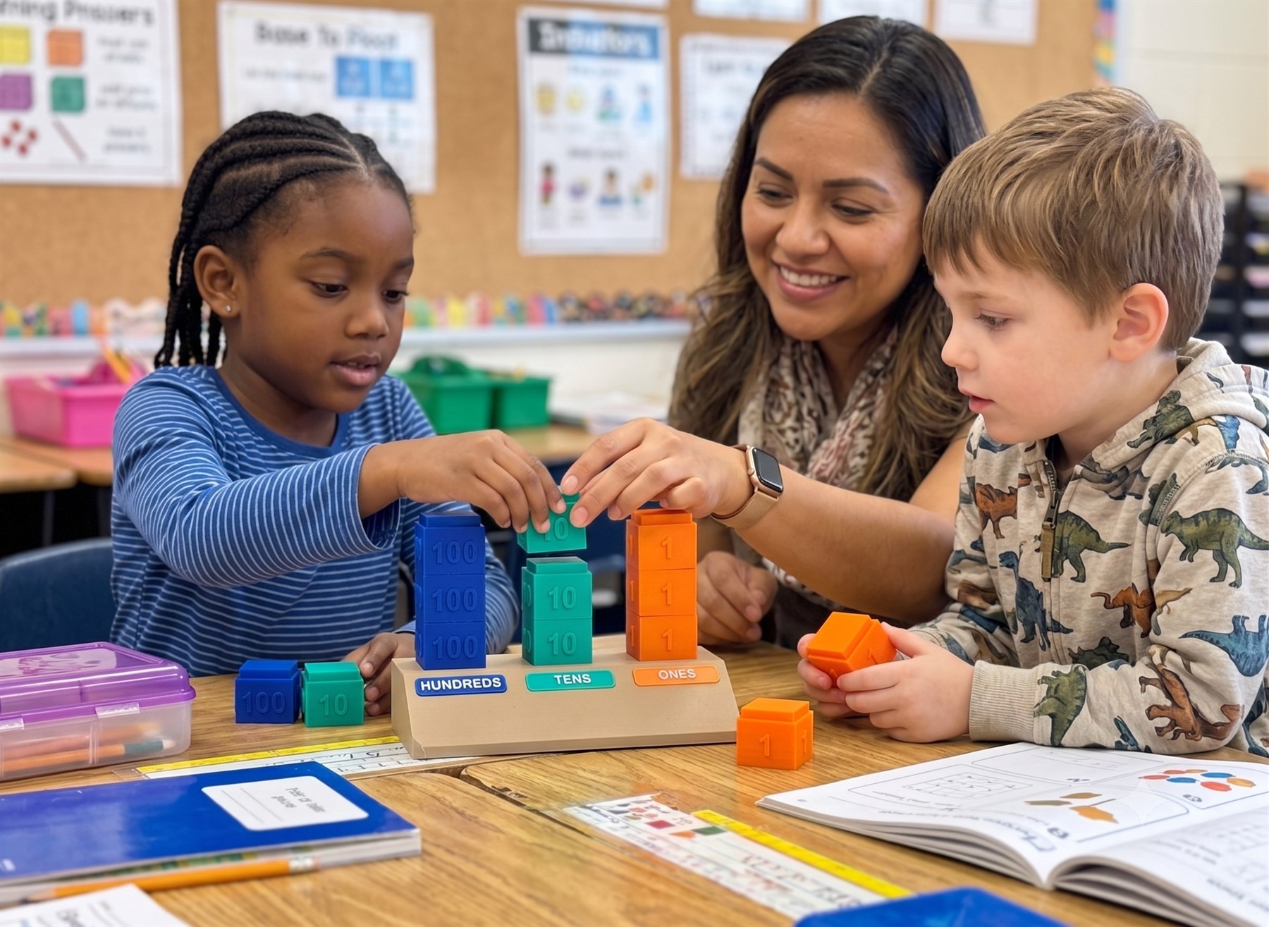 Place value builder blocks in use